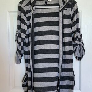 Y2K Striped Gray Women's Cardigan - Lightweight Quarter Sleeve - Molli And Mia